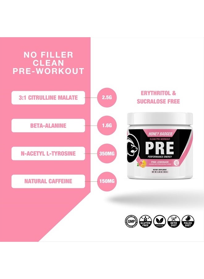 Pre Workout Powder, Keto Vegan Preworkout for Men & Women with Vitamin C for Immune Support, Beta Alanine & Caffeine, Sugar Free Natural Energy Supplement, Pink Lemonade, 30 Servings