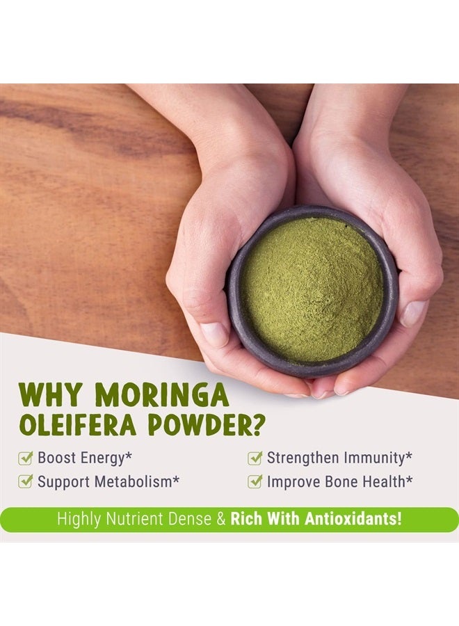 MAJU's Organic Moringa Powder (1 Pound), Oleifera Leaf, Extra-Fine Quality, Dried Drumstick Tree Leaves, For Tea, Smoothies, Food-Grade