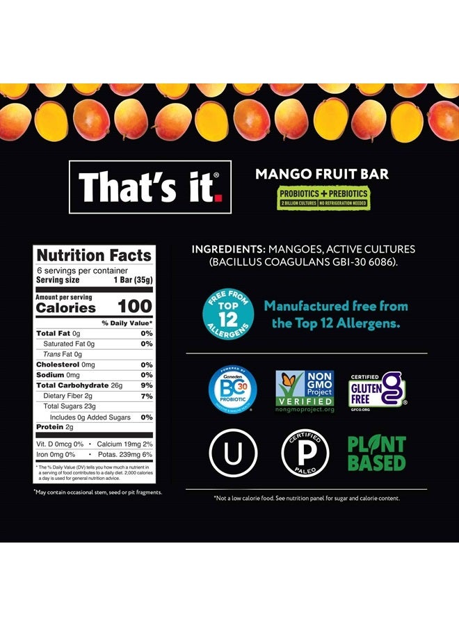 Mango+Blueberry Variety Probiotic Fruit Bar - Immunity Booster & Support Active Cultures to Promote Healthy Gut & Digestion 100% All Natural 2 Ingredients Whole 30 Compliant, Paleo, Allerge