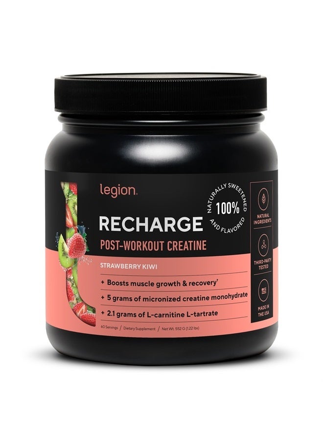 Recharge Post Workout Supplement - All Natural Muscle Builder & Recovery Drink with Micronized Creatine Monohydrate Naturally Sweetened & Flavored, (Strawberry Kiwi, 60 Serving)