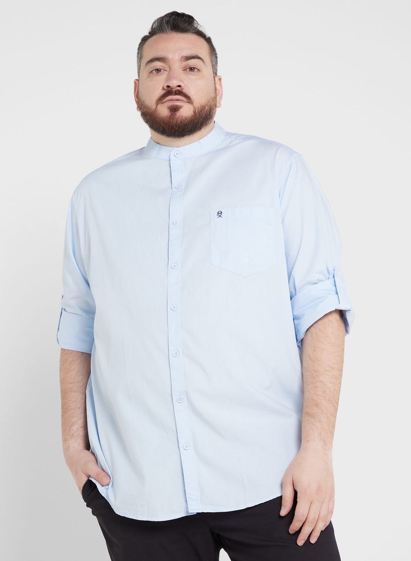 Thomas Scott Plus Size Slim Fit Mandarin Collar Casual Cotton Shirt