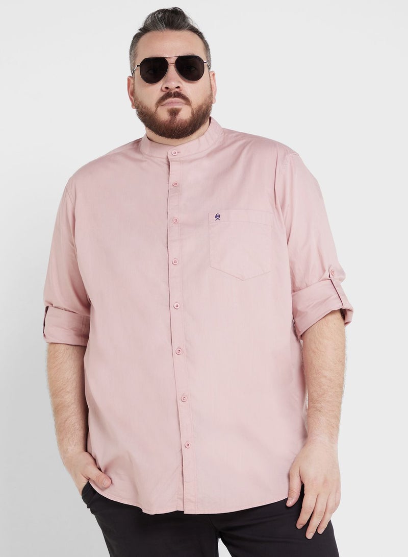 Thomas Scott Plus Size Mandarin Collar Slim Fit Cotton Casual Shirt