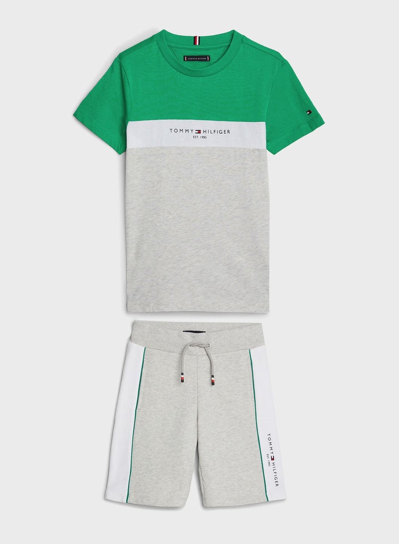 Kids Color Block T-Shirt & Shorts Set