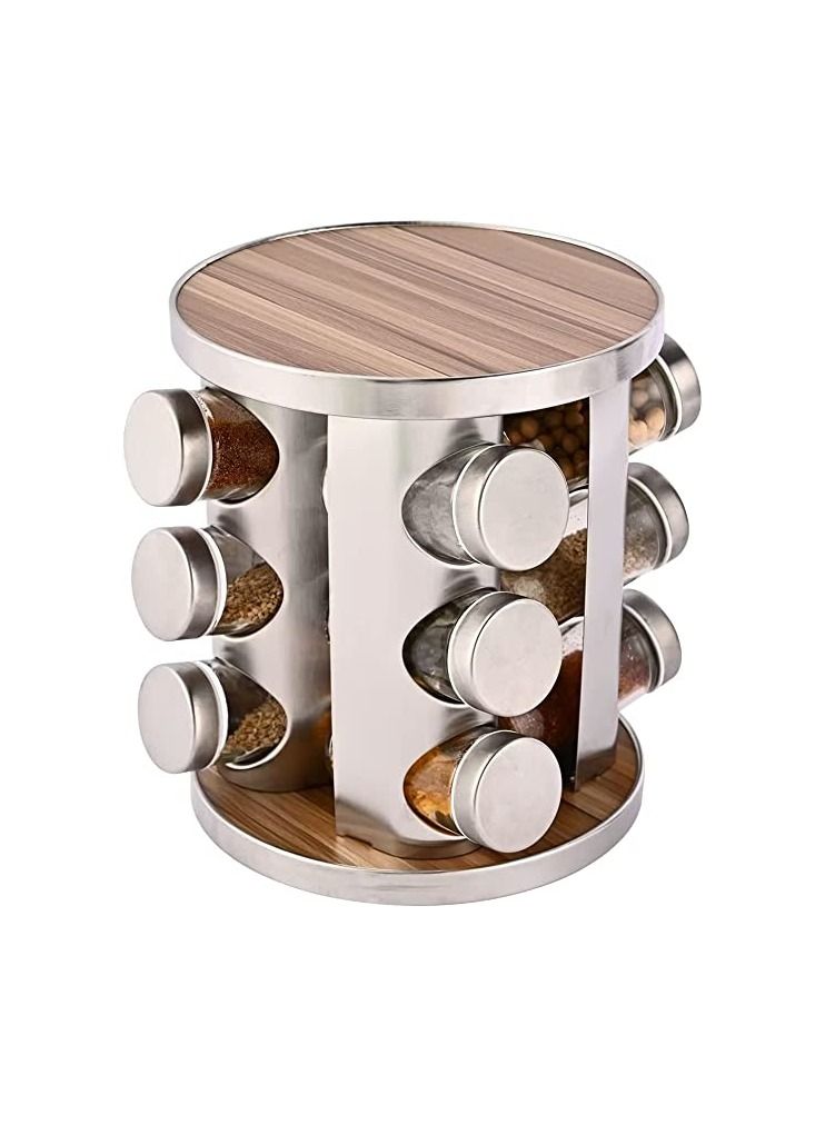 Spice Rack Organizer for Countertop 12 Jar Stainless Steel Rotating Standing
