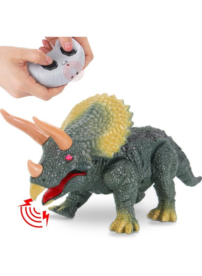 Kids Rc Triceratops Led Infrared Remote Control Toy Remote Control Dinosaur With Realistic Roaring Sounds & Lights Battery Operated Moving Dino Robot
