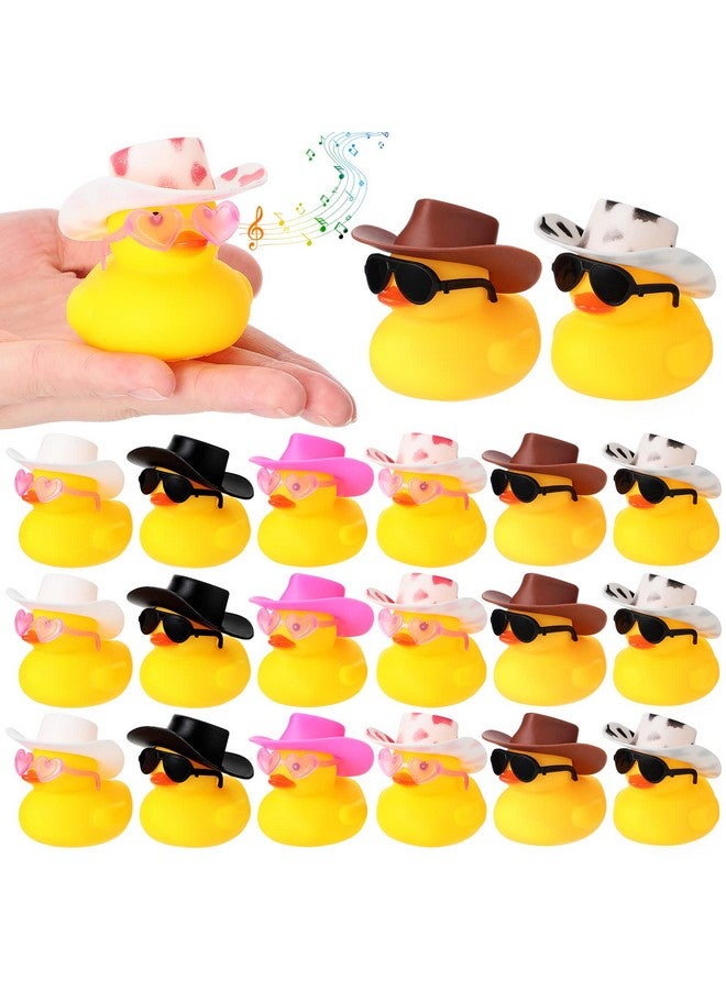 24 Sets Cowboy Rubber Duck With Mini Cowboy Hat And Sunglasses Small Rubber Duckies Yellow Rubber Ducky Tiny Bathtub Toys For Cowboy Party Favors Bulk Swimming Shower Birthday Supplies