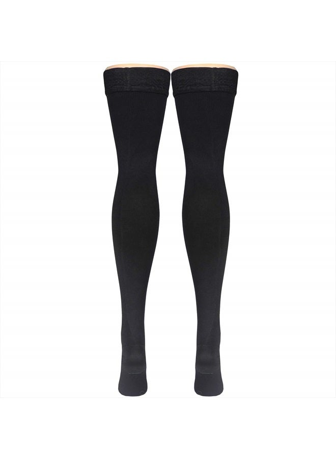 Compression Socks, 20-30 mmHg, Men's Dress Socks, Thigh High Over Knee Length, Black, X-Large