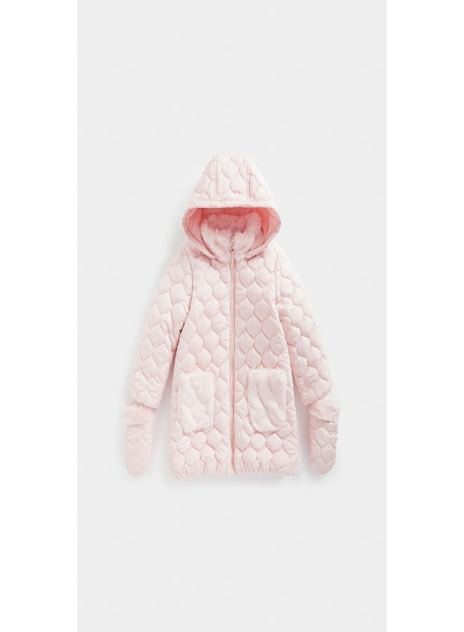 Pink Quilted Coat and Mittens Set