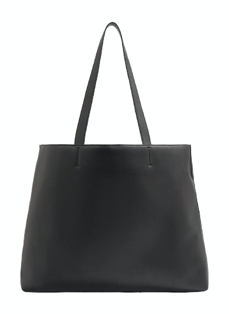 Women's Slim Tote Bag -  smooth faux leather exterior, Black