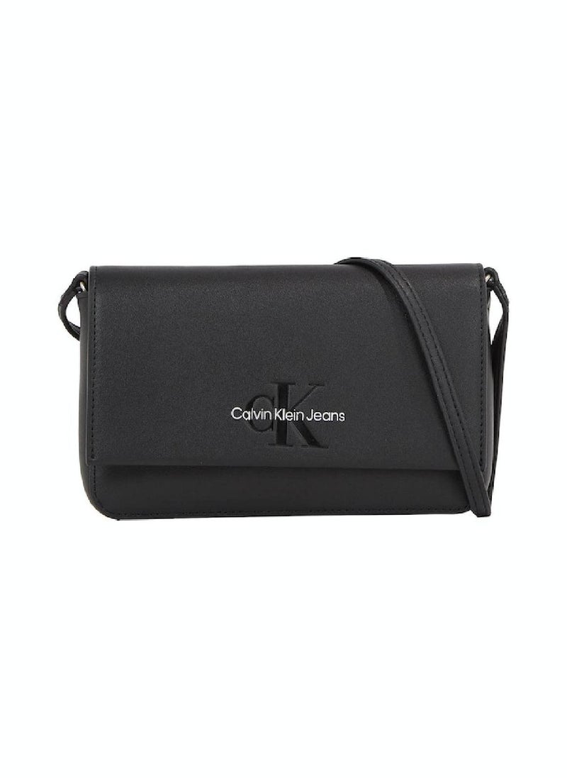 Women's  Sculpted Wallet with Phone Holder and Adjustable Strap,  Black