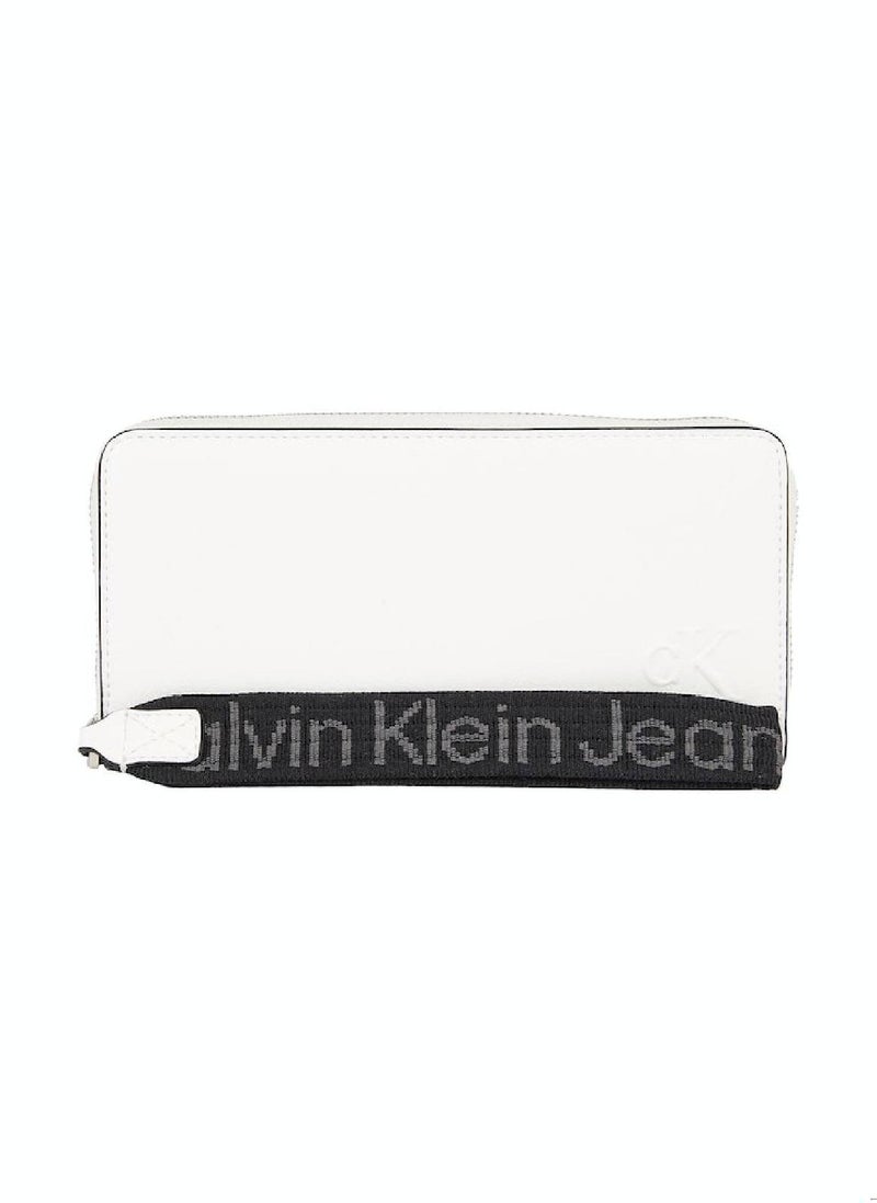 Women's RFID Wristlet Zip Around Wallet -  recycled faux leather, White