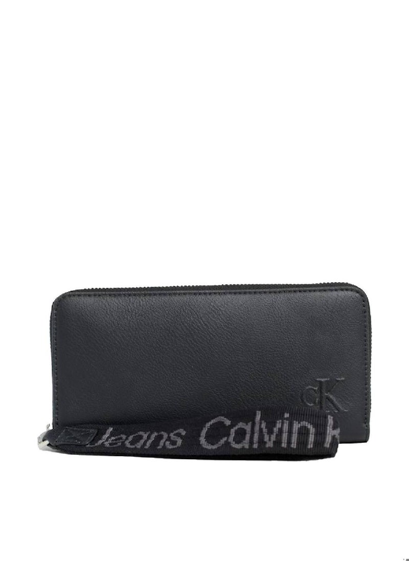 Women's RFID Wristlet Zip Around Wallet -  recycled faux leather, Black