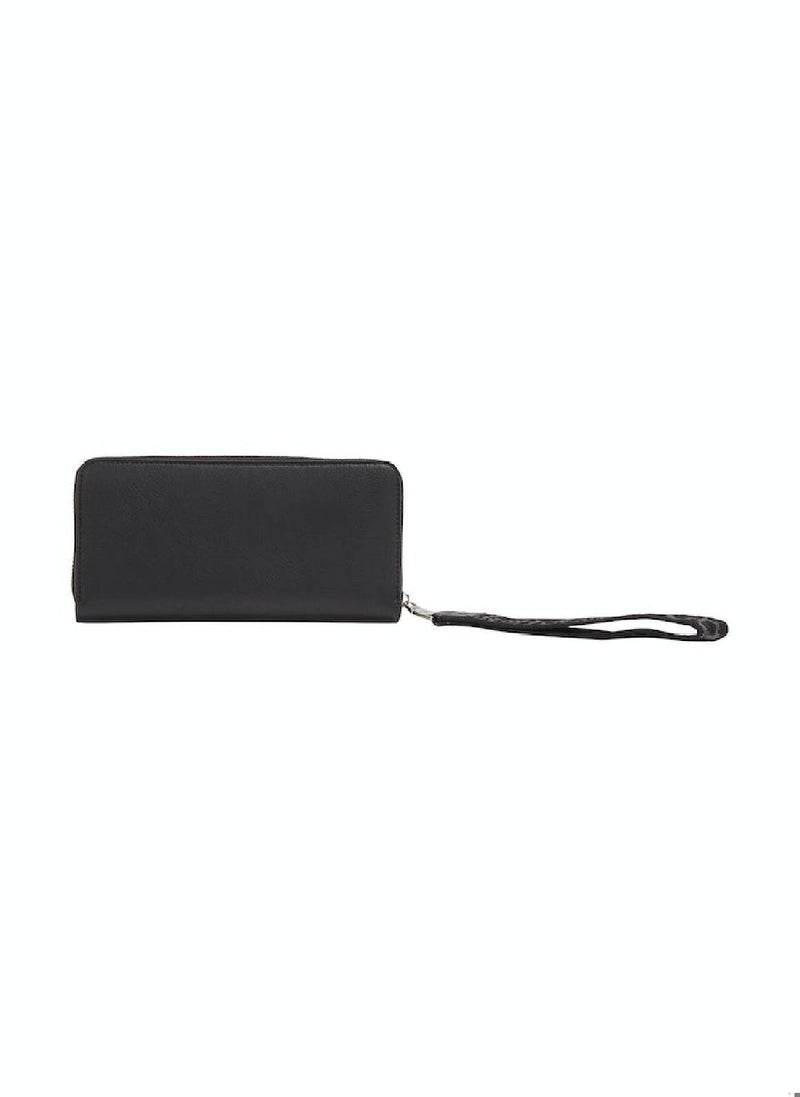 Women's RFID Wristlet Zip Around Wallet -  recycled faux leather, Black