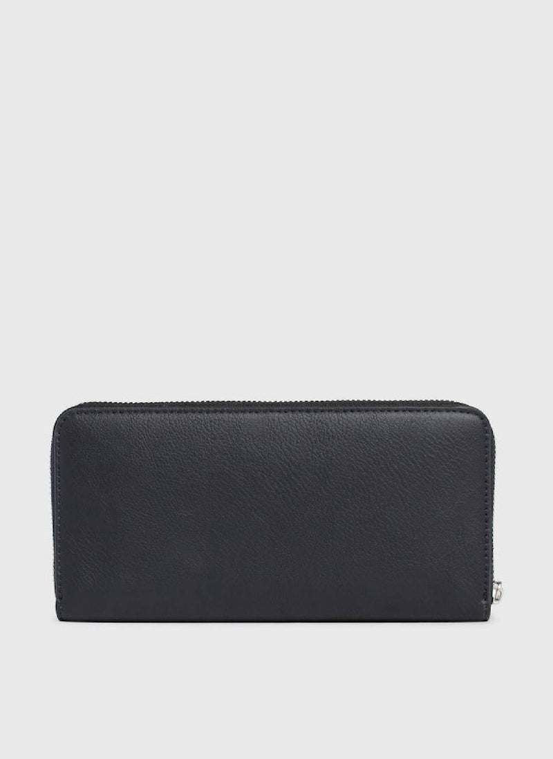 Women's RFID Wristlet Zip Around Wallet -  recycled faux leather, Black