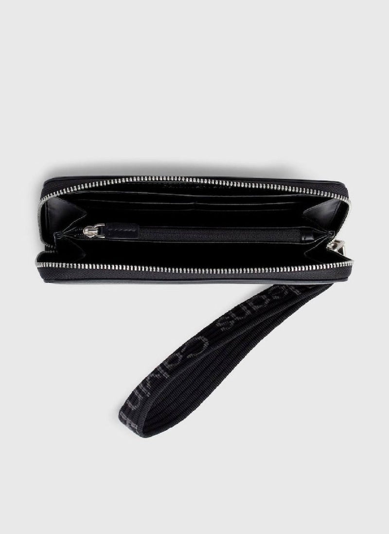 Women's RFID Wristlet Zip Around Wallet -  recycled faux leather, Black