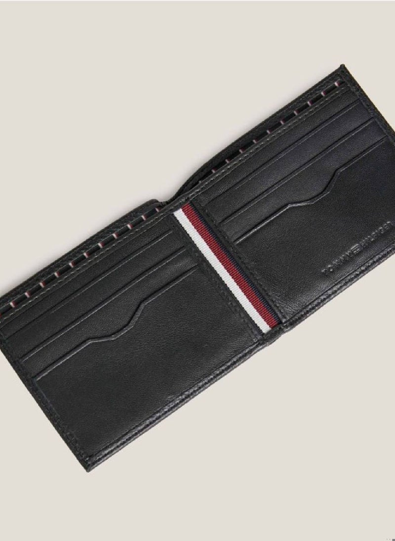 Men's Leather Bifold Small Credit Card Wallet -  Leather, Black