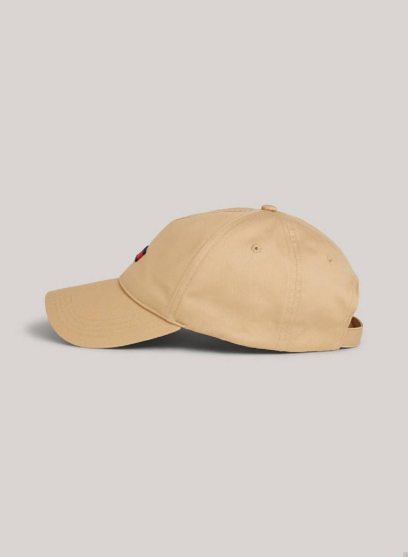 Men's Flag Embroidery Cap -  Pure organic cotton, Beige