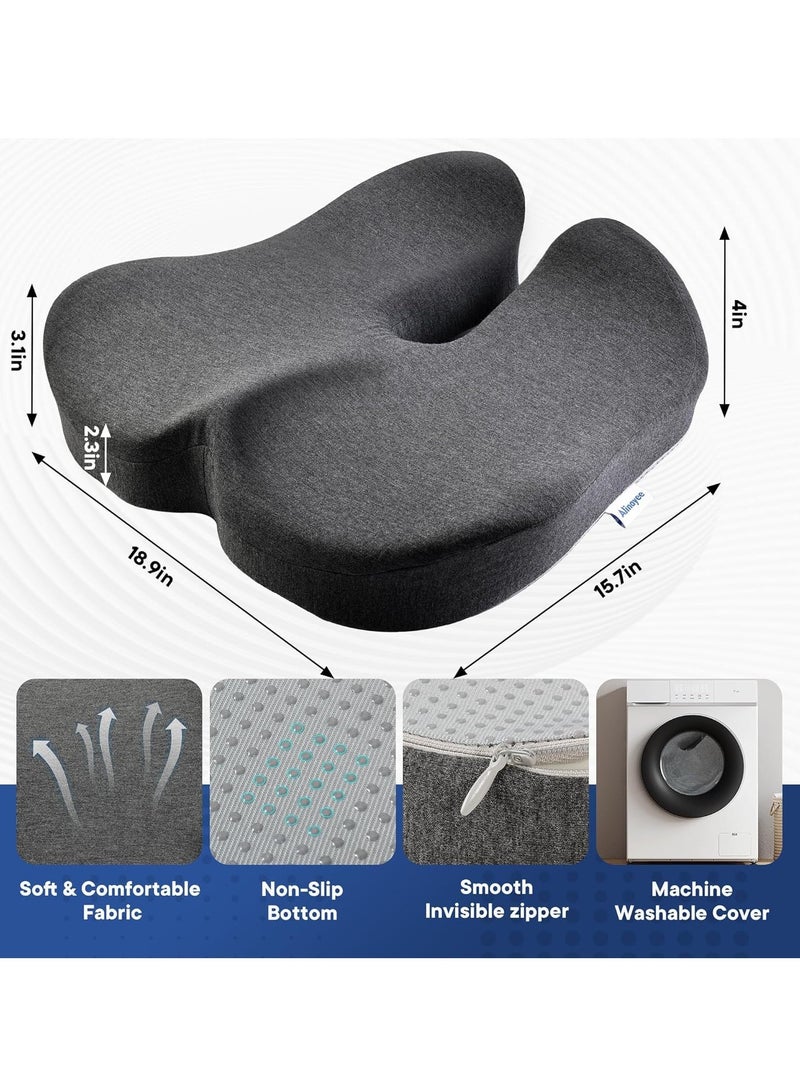 Tycom Seat Cushion for Office Chair Tailbone Pressure Relief Cushion Lower Back Sciatica Pain Relief Pillow Memory Foam Chair Cushions for Desk Chairs Car Seats Dark Grey.