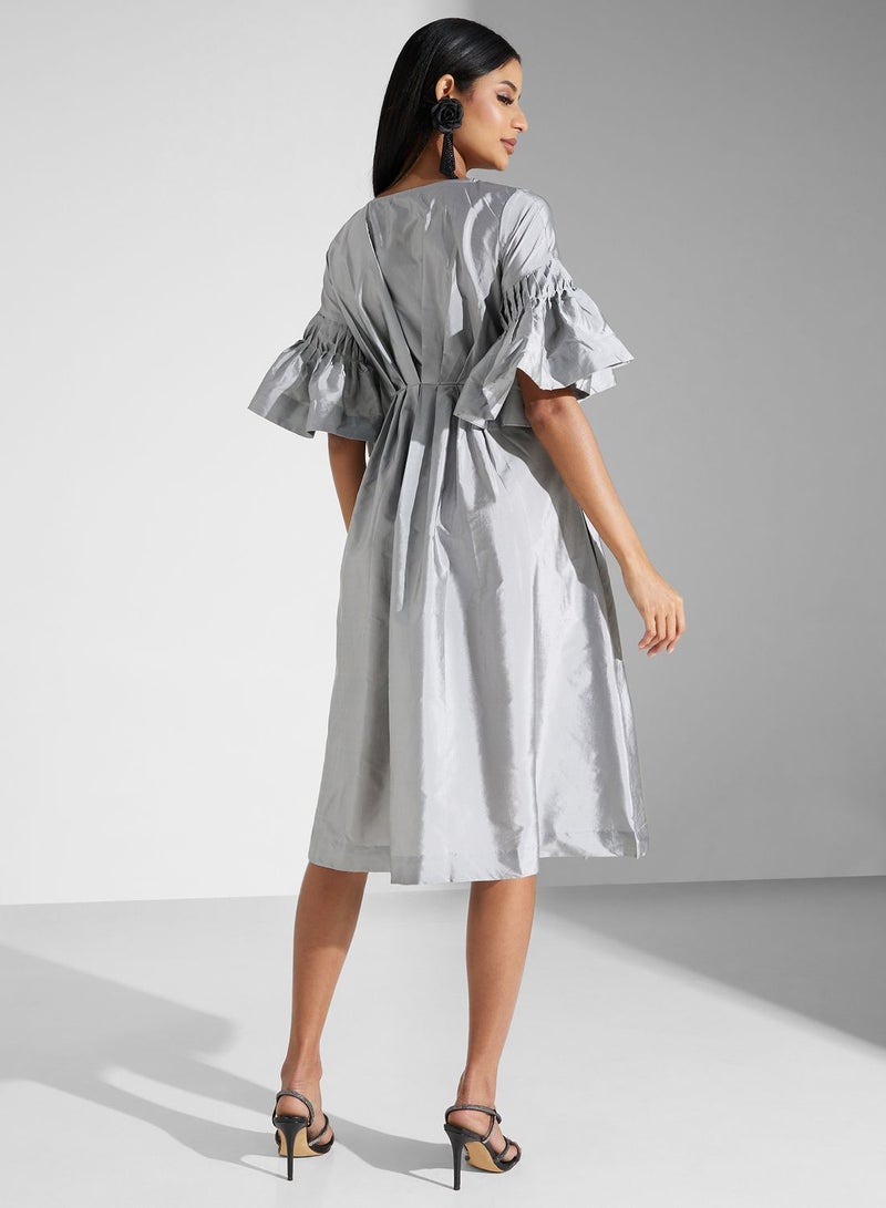 Flared Sleeve Tiered Dress