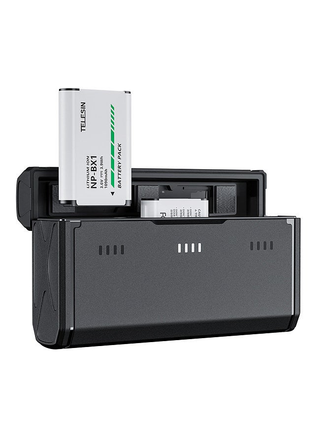 TELESIN CMR-001 2pcs NP-BX1 Batteries + 3-Slot Battery Charger with Card Slots & USB Port
