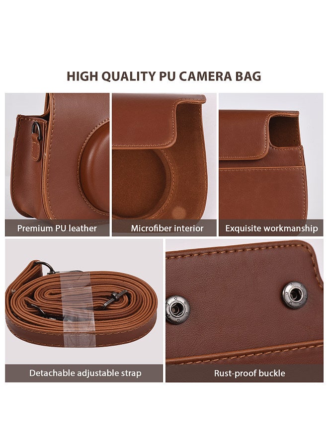 Instant Camera Storage Case Camera Bag PU Leather Magnetic Buckle with Shoulder Strap Compatible with Fujifilm Instax Mini 12/11/9/8