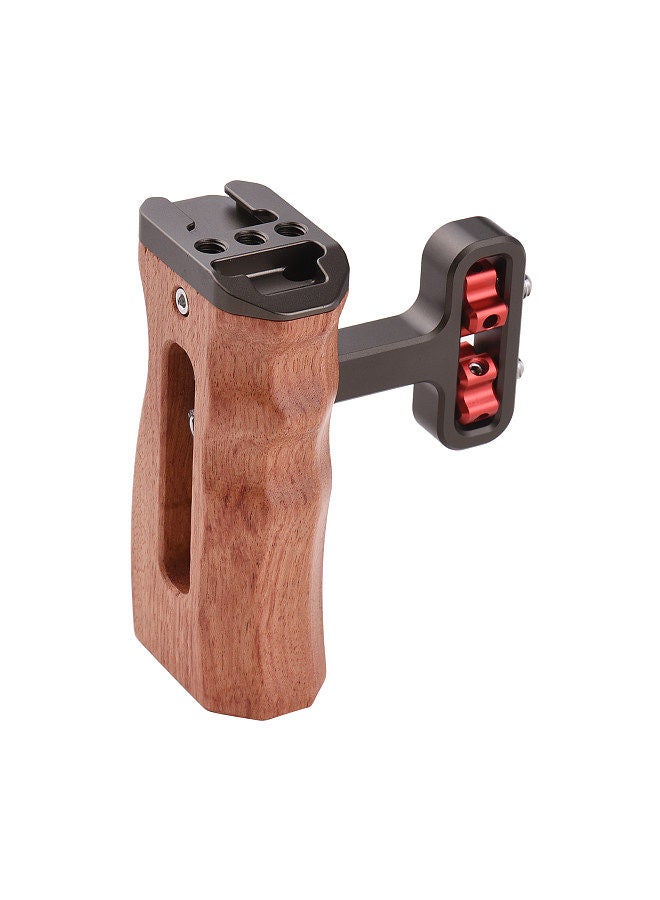 Universal Camera Cage Left/Right Side Handle Wooden Hand Grip with 1/4 Screw Hole Cold Shoe Mount for Camera Cage