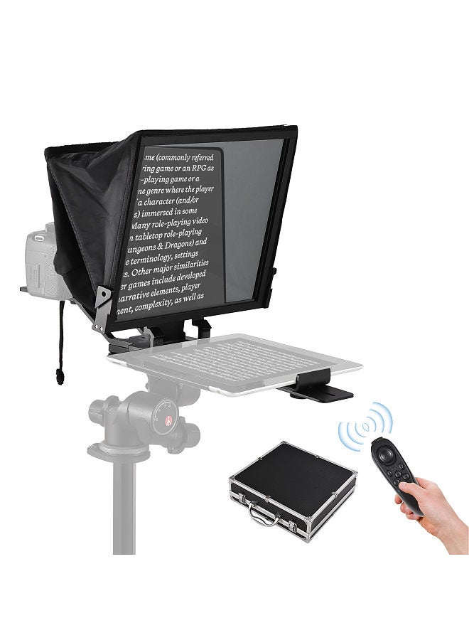Portable Teleprompter 14-inche Universal Prompter with Dual Cold Shoe Mounts & 1/4in Threaded Hole with Remote Control & Carrying Case