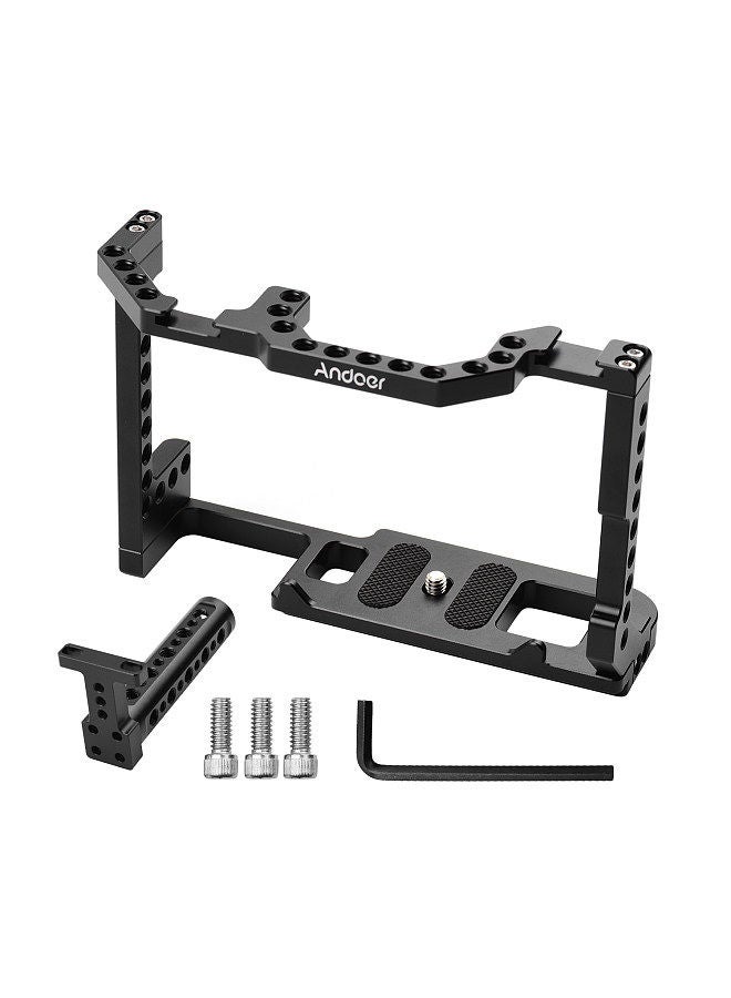 Andoer Camera Cage + Top Handle Kit Aluminum Alloy with Dual Cold Shoe Mount 1/4 Inch Screw Compatible with Canon EOS 90D/80D/70D DSLR Camera