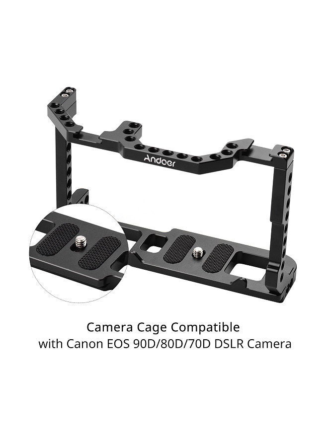 Andoer Camera Cage + Top Handle Kit Aluminum Alloy with Dual Cold Shoe Mount 1/4 Inch Screw Compatible with Canon EOS 90D/80D/70D DSLR Camera