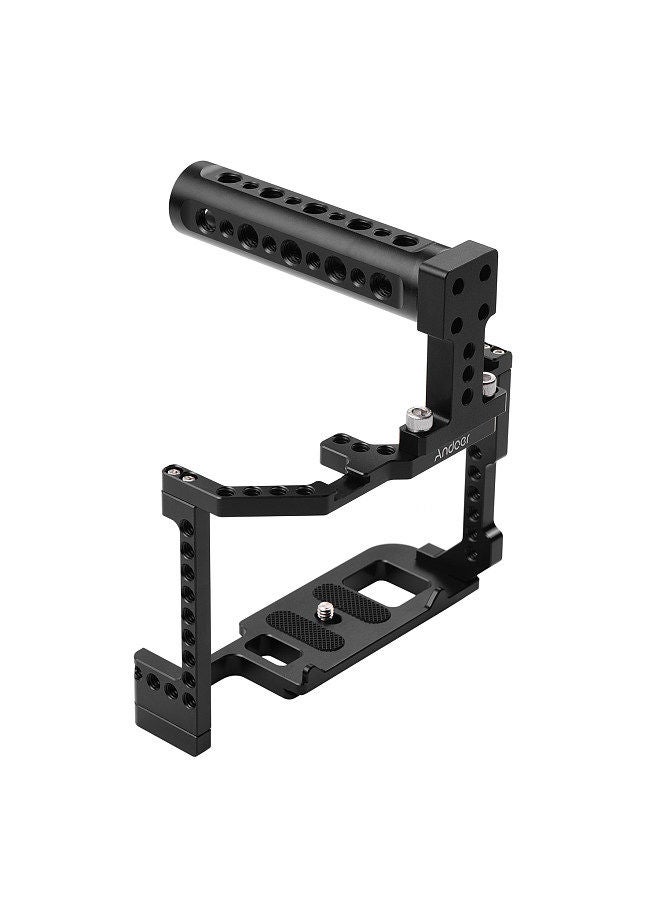 Andoer Camera Cage + Top Handle Kit Aluminum Alloy with Dual Cold Shoe Mount 1/4 Inch Screw Compatible with Canon EOS 90D/80D/70D DSLR Camera