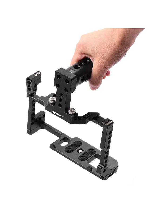 Andoer Camera Cage + Top Handle Kit Aluminum Alloy with Dual Cold Shoe Mount 1/4 Inch Screw Compatible with Canon EOS 90D/80D/70D DSLR Camera
