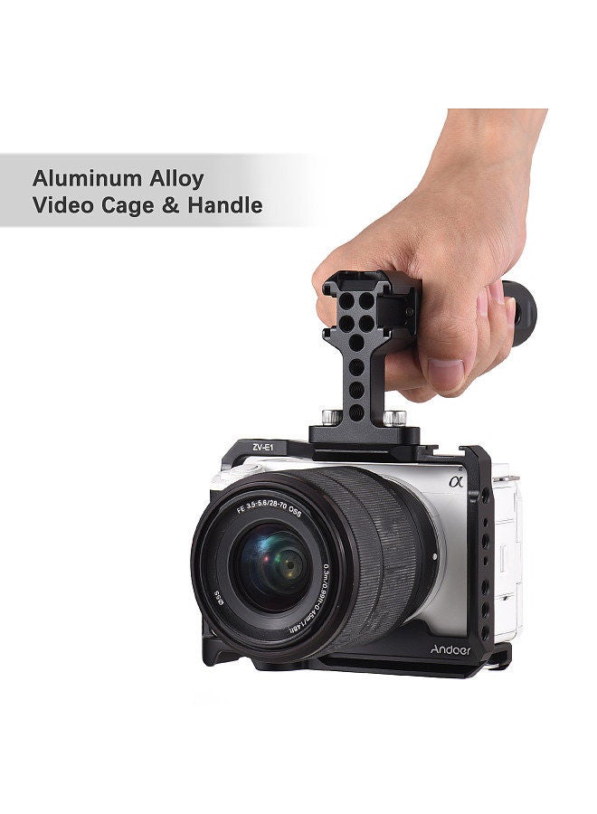 Andoer Camera Cage + Top Handle Kit Aluminum Alloy Camera Video Cage with Cold Shoe Mounts Numerous 1/4 Inch Threads Replacement for Sony ZV-E1 Camera