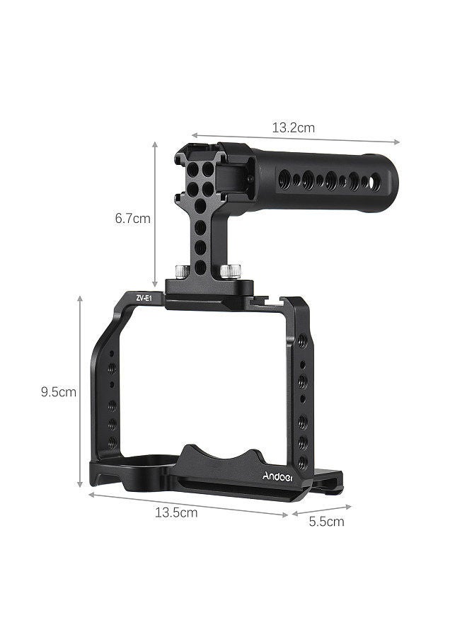 Andoer Camera Cage + Top Handle Kit Aluminum Alloy Camera Video Cage with Cold Shoe Mounts Numerous 1/4 Inch Threads Replacement for Sony ZV-E1 Camera