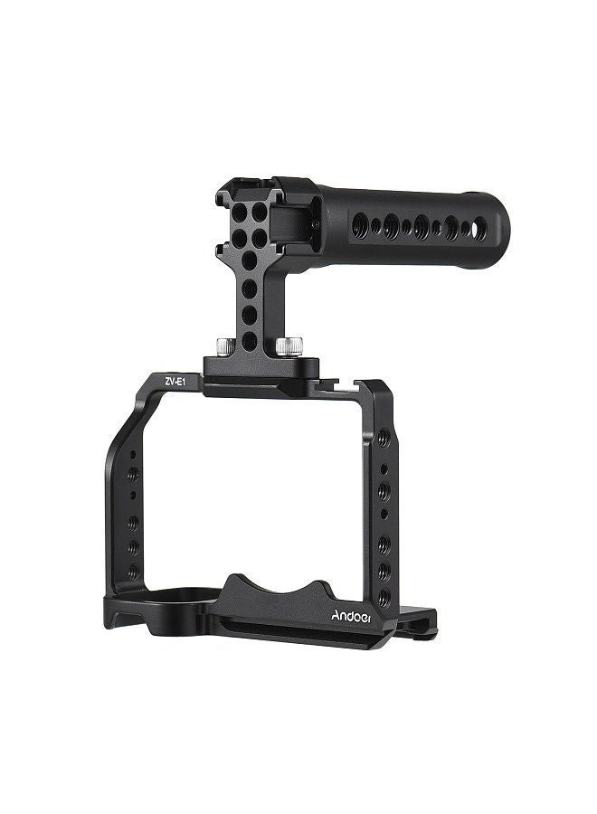 Andoer Camera Cage + Top Handle Kit Aluminum Alloy Camera Video Cage with Cold Shoe Mounts Numerous 1/4 Inch Threads Replacement for Sony ZV-E1 Camera