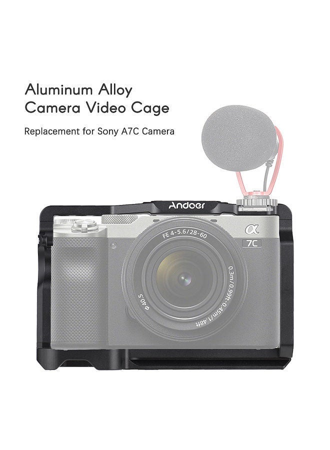 Andoer Camera Cage Aluminum Alloy Camera Video Cage with Cold Shoe Mounts Numerous 1/4 Inch Threads Replacement for Sony A7C Camera