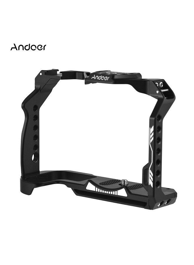 Andoer Camera Cage Aluminum Alloy Video Cage with Cold Shoe Mount Numerous 1/4 Inch Threads Replacement for Canon R7 Camera