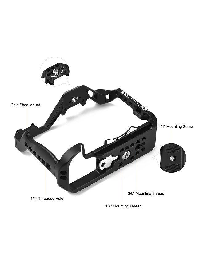 Andoer Camera Cage Aluminum Alloy Video Cage with Cold Shoe Mount Numerous 1/4 Inch Threads Replacement for Canon R7 Camera