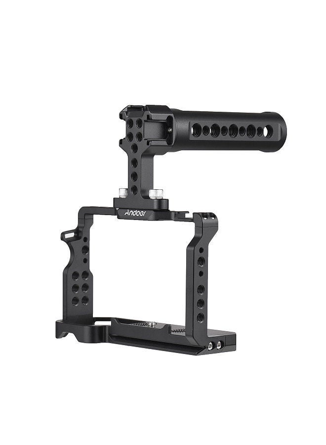 Andoer Camera Cage + Top Handle Kit Aluminum Alloy Camera Video Cage with Cold Shoe Mounts Numerous 1/4 Inch Threads Replacement for Sony A7C Camera
