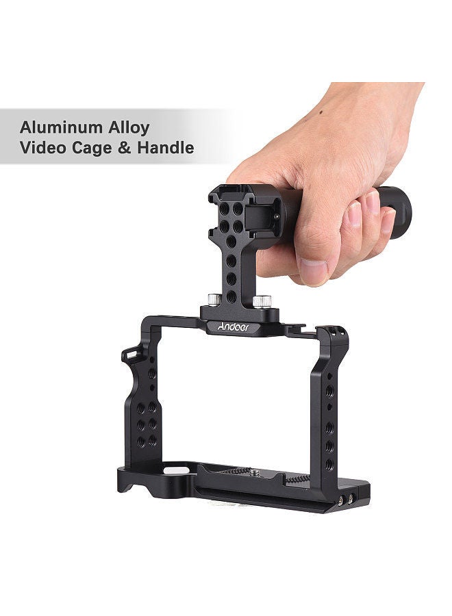 Andoer Camera Cage + Top Handle Kit Aluminum Alloy Camera Video Cage with Cold Shoe Mounts Numerous 1/4 Inch Threads Replacement for Sony A7C Camera