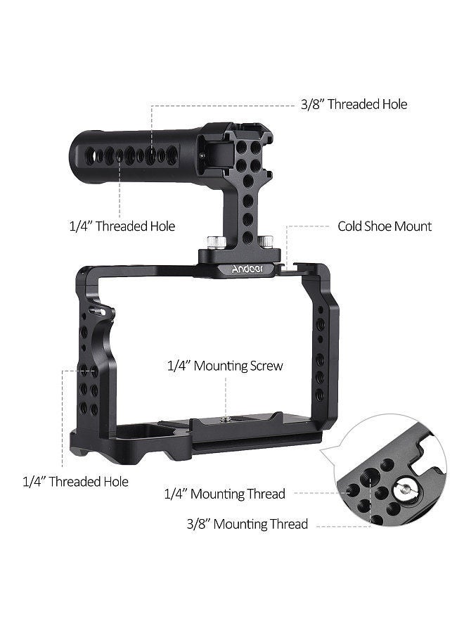 Andoer Camera Cage + Top Handle Kit Aluminum Alloy Camera Video Cage with Cold Shoe Mounts Numerous 1/4 Inch Threads Replacement for Sony A7C Camera