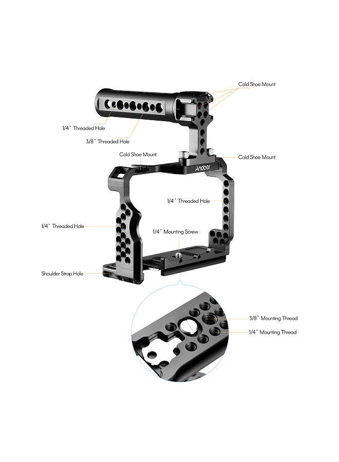 Andoer Aluminum Alloy Camera Cage Kit with Video Rig Top Handle Grip Replacement for Sony A7R III/ A7 II/ A7III