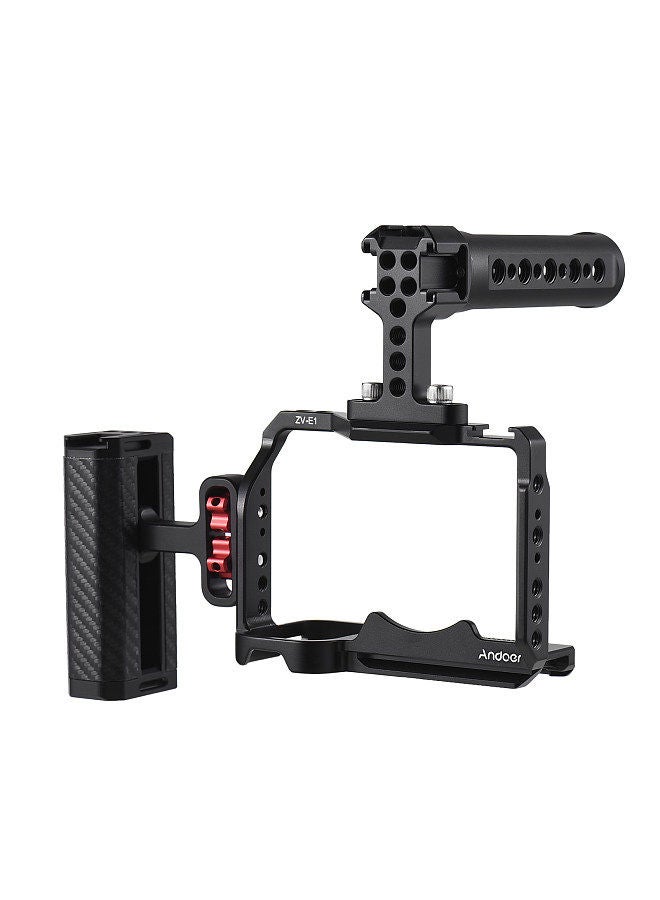 Andoer Camera Video Cage + Top Handle + Side Hand Grip Kit Aluminum Alloy Camera Video Cage with Cold Shoe Mounts Numerous 1/4 Inch Threads Replacement for Sony ZV-E1 Camera