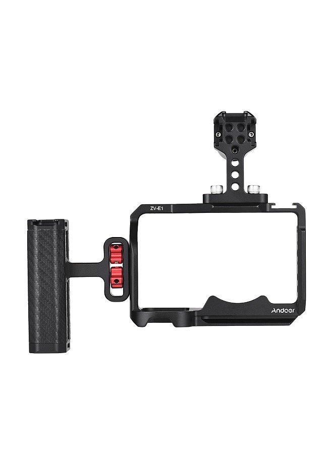 Andoer Camera Video Cage + Top Handle + Side Hand Grip Kit Aluminum Alloy Camera Video Cage with Cold Shoe Mounts Numerous 1/4 Inch Threads Replacement for Sony ZV-E1 Camera
