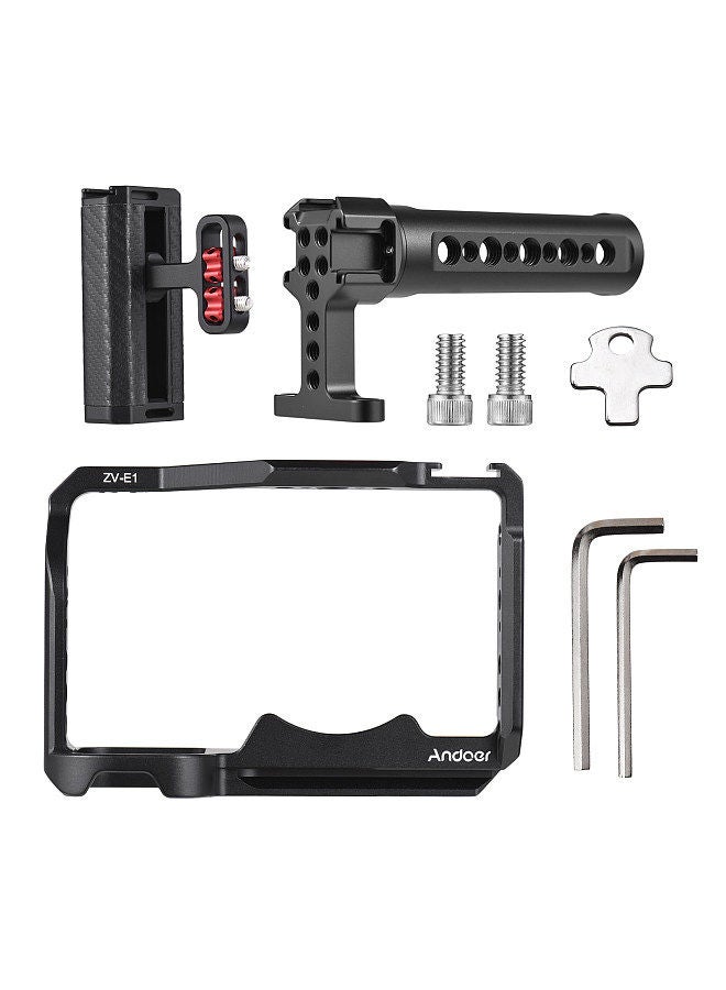 Andoer Camera Video Cage + Top Handle + Side Hand Grip Kit Aluminum Alloy Camera Video Cage with Cold Shoe Mounts Numerous 1/4 Inch Threads Replacement for Sony ZV-E1 Camera