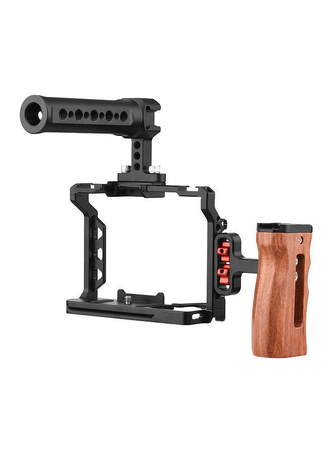 Andoer Aluminum Alloy Camera Cage Kit with Top Handle Grip Wooden Side Handle Grip Replacement for Sony A7 IV