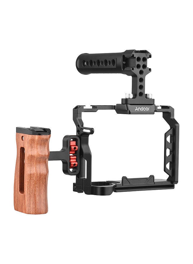 Andoer Aluminum Alloy Camera Cage Kit with Top Handle Grip Wooden Side Handle Grip Replacement for Sony A7 IV