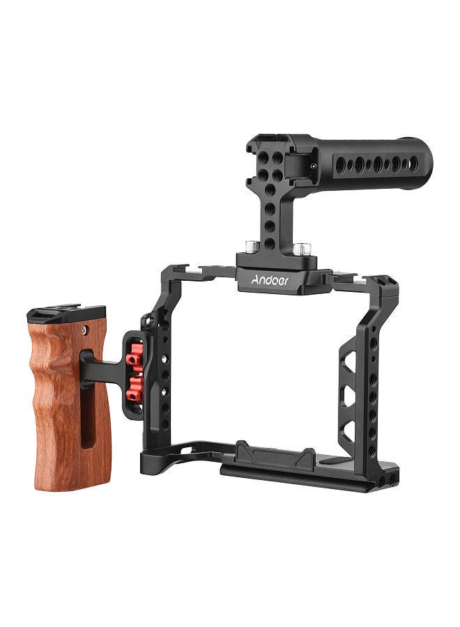 Andoer Aluminum Alloy Camera Cage Kit with Top Handle Grip Wooden Side Handle Grip Replacement for Sony A7 IV