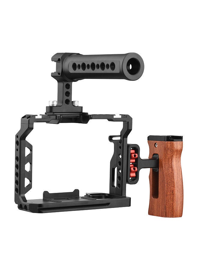 Andoer Aluminum Alloy Camera Cage Kit with Top Handle Grip Wooden Side Handle Grip Replacement for Sony A7 IV