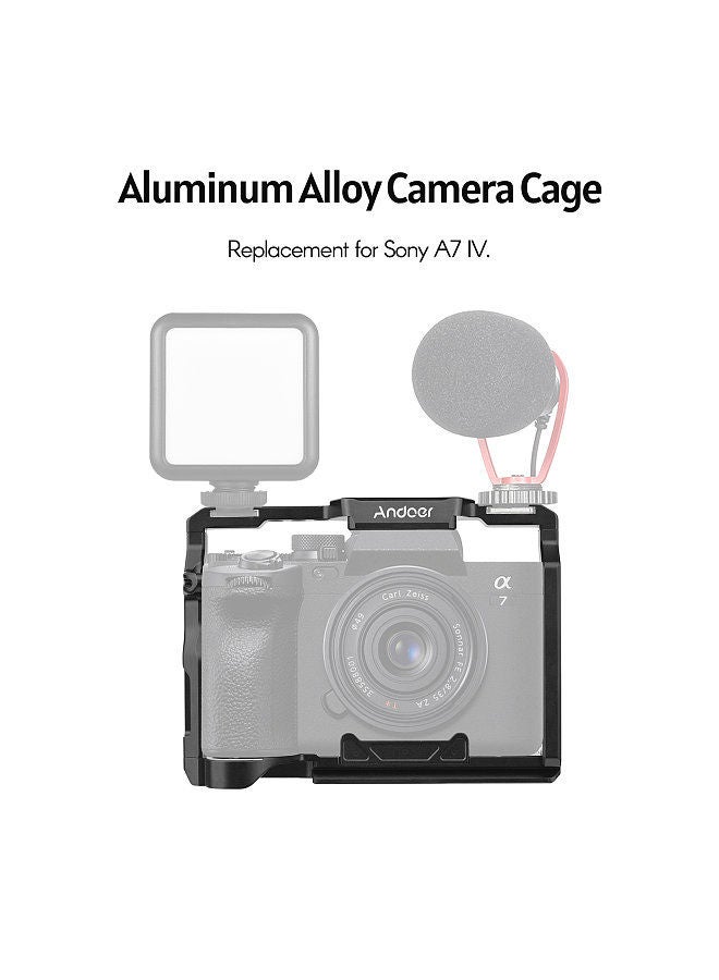 Andoer Aluminum Alloy Camera Cage Kit with Top Handle Grip Wooden Side Handle Grip Replacement for Sony A7 IV