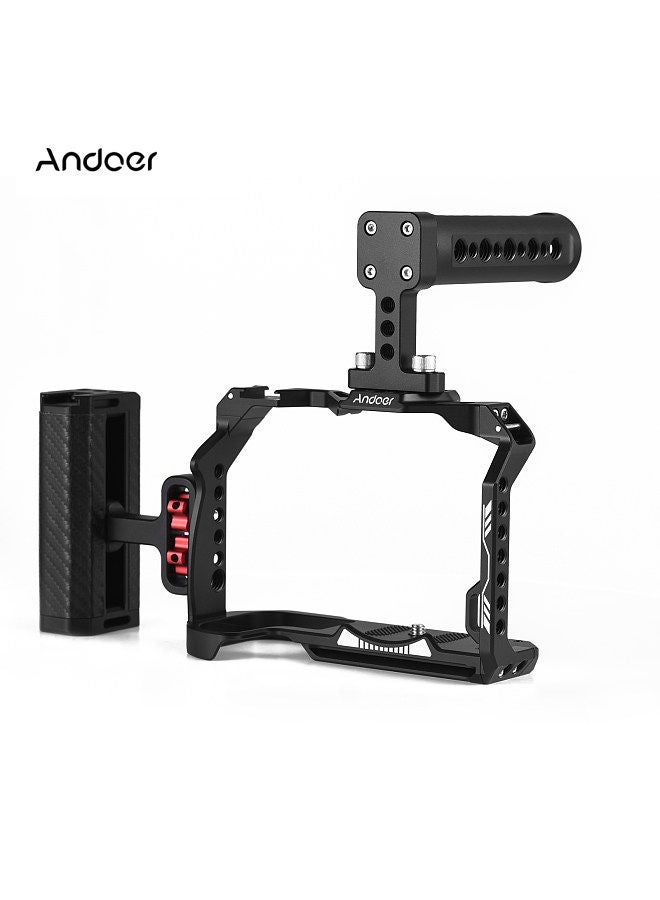 Andoer Camera Cage + Top Handle + Side Grip Kit Aluminum Alloy Video Cage with Cold Shoe Mount Numerous 1/4 Inch Threads Replacement for Canon R7 Camera